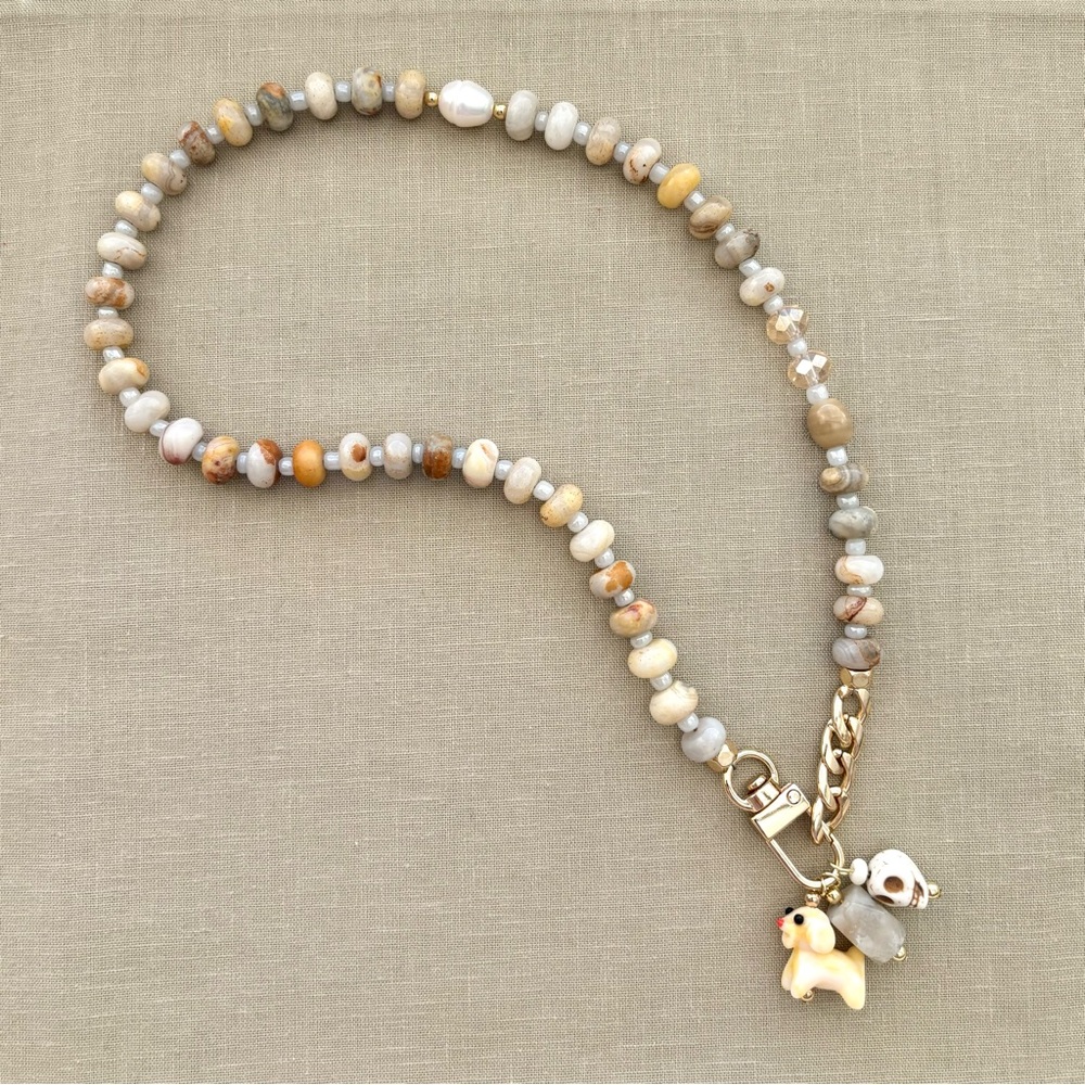 Modern Stone Necklace with Charm